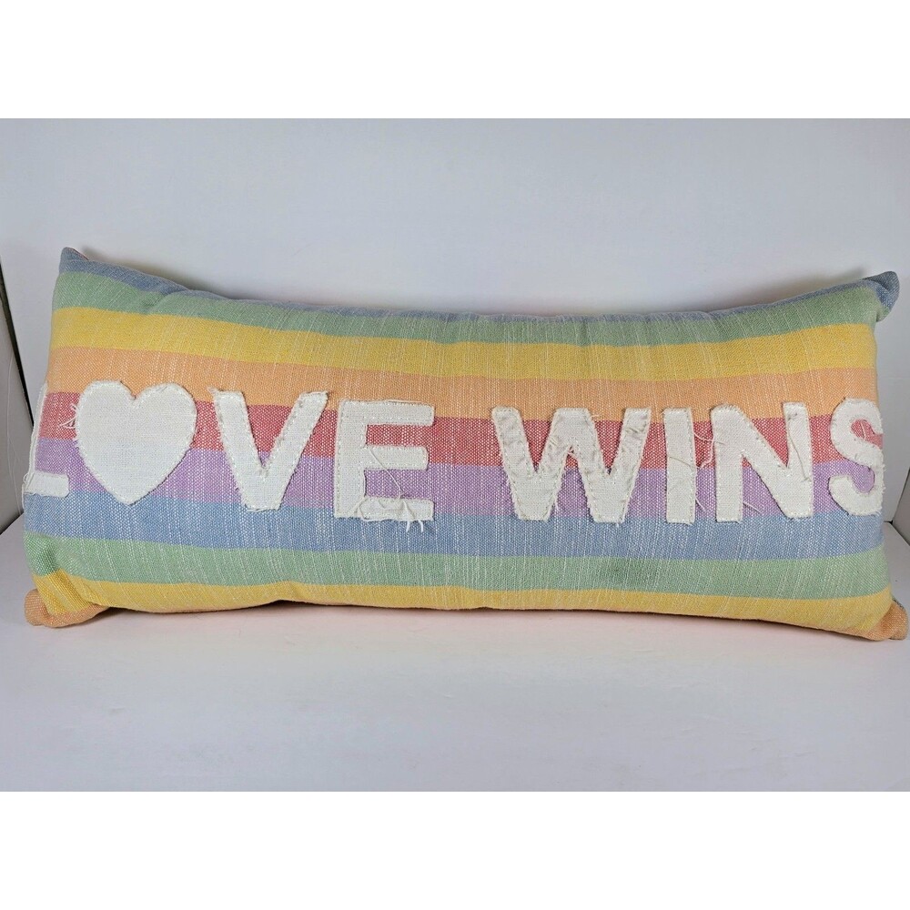 Love Wins Rainbow Pillow Pride LGBT Decorative Cushion 23"
